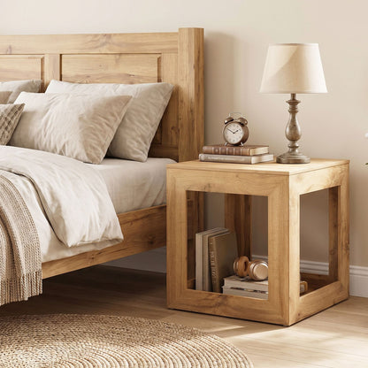 2-Tier Farmhouse End Table with Storage Shelf