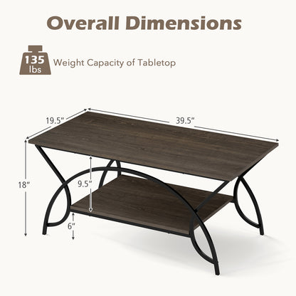 2-Tier Rectangle Coffee Table with Marble Pattern Top
