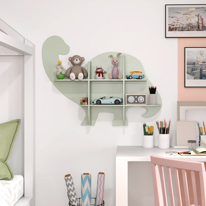 2-Tier Floating Dinosaur Kids Bookshelf for Children-Green