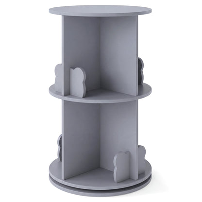 Kids Rotating Bookshelf 2-Tier Storage Rack with Bear Baffles
