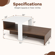 2-Tier Geometric Coffee Table with Storage Shelves for Living Room and Reception Room-White and Brown