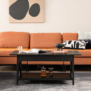 2-Tier Industrial Rectangular Coffee Table with Storage Shelf-Black