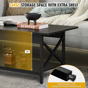 2-Tier Industrial Rectangular Coffee Table with Storage Shelf-Black