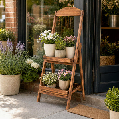 2-Tier Ladder Plant Stand with Fir Wood Frame