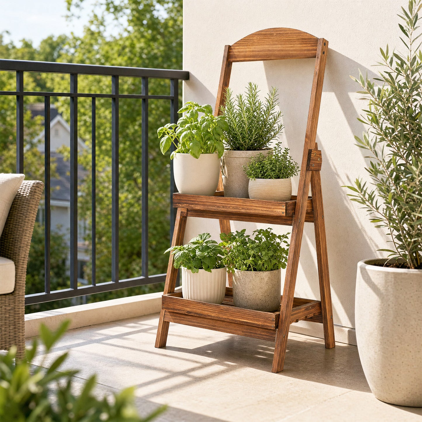 2-Tier Ladder Plant Stand with Fir Wood Frame