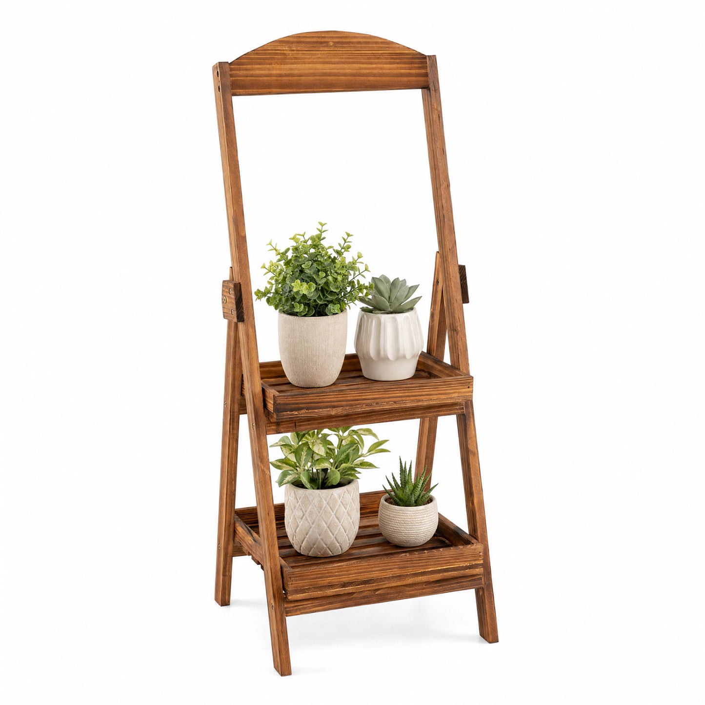 2-Tier Ladder Plant Stand with Fir Wood Frame