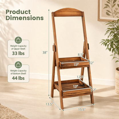 2-Tier Ladder Plant Stand with Fir Wood Frame