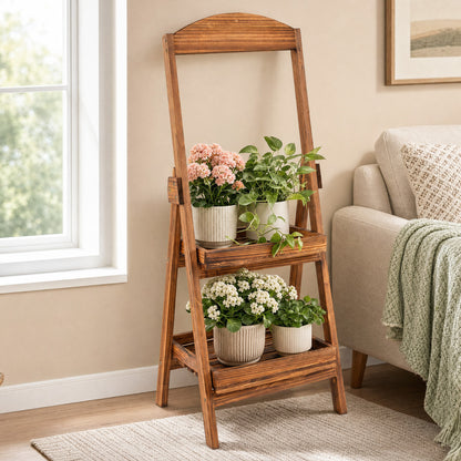 2-Tier Ladder Plant Stand with Fir Wood Frame