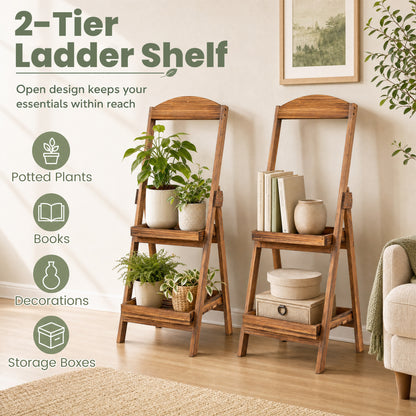 2-Tier Ladder Plant Stand with Fir Wood Frame