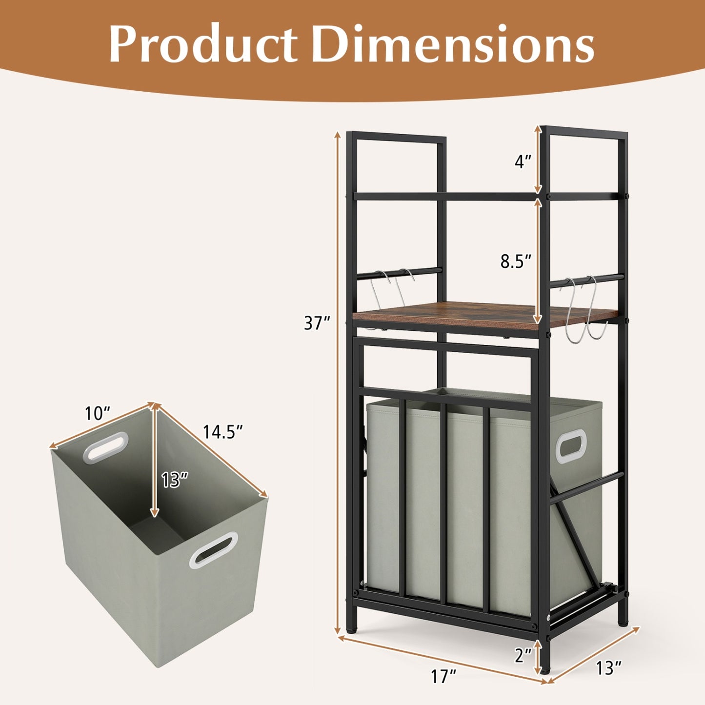 2-Tier Laundry Hamper with Tilt-out Basket-Black