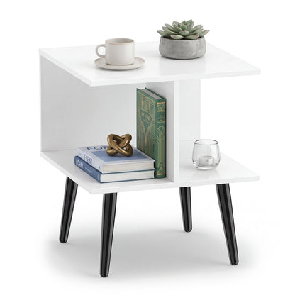 2-Tier End Table with Storage Compartments White