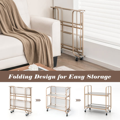 2-Tier Mobile Serving Cart with Tempered Glass Shelf-Golden