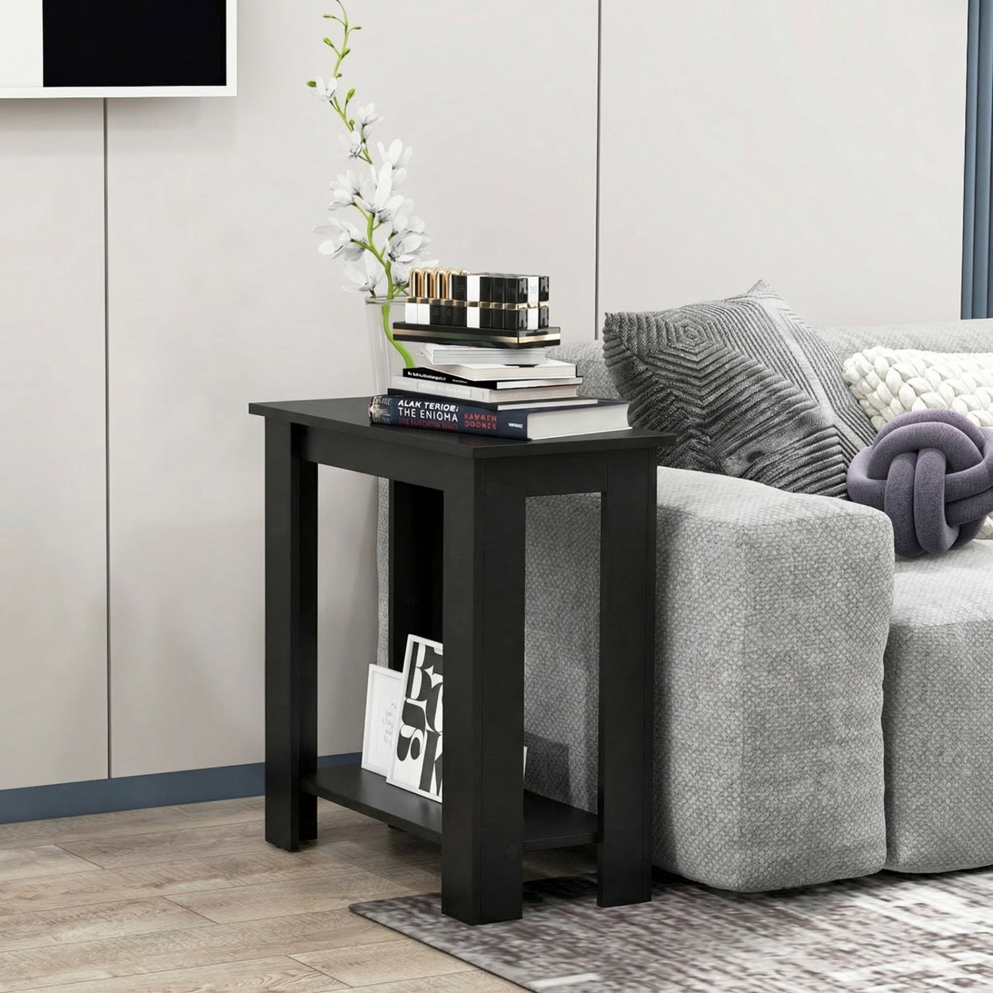 2-Tier Compact End Table with Storage Shelf