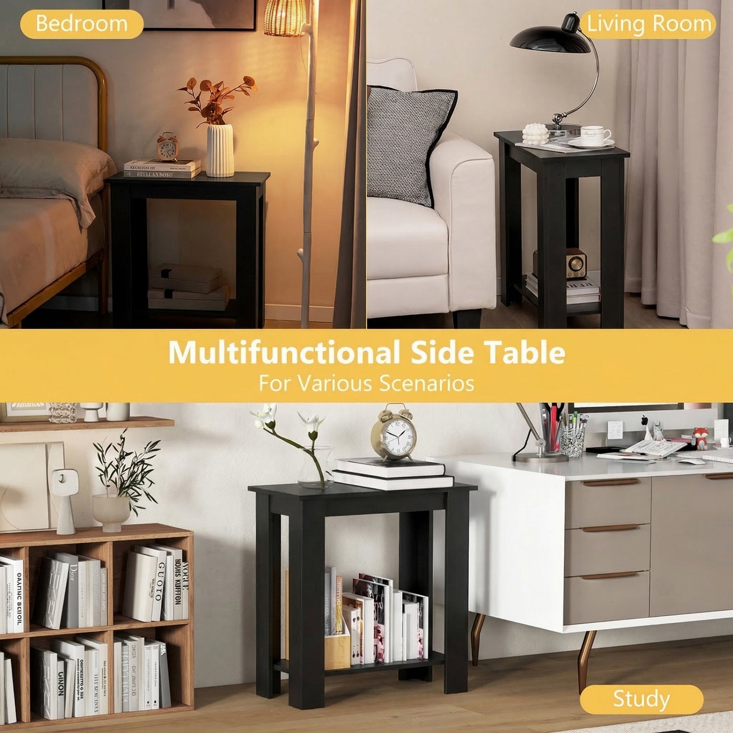 2-Tier Compact End Table with Storage Shelf
