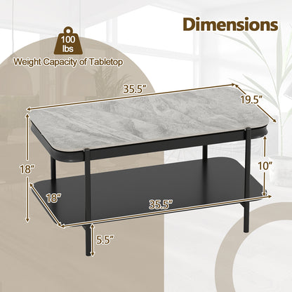 2-Tier Modern Rectangular Coffee Table with Sintered Stone Top-Gray
