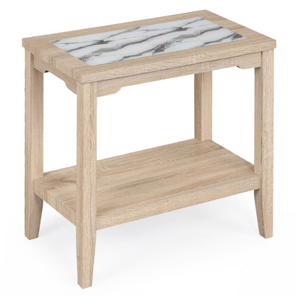 2-Tier Narrow Side Table with Storage Shelf and Tempered Glass Top for Bedside Spaces