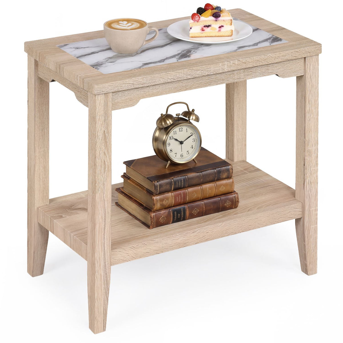 2-Tier Narrow Side Table with Storage Shelf and Tempered Glass Top for Bedside Spaces