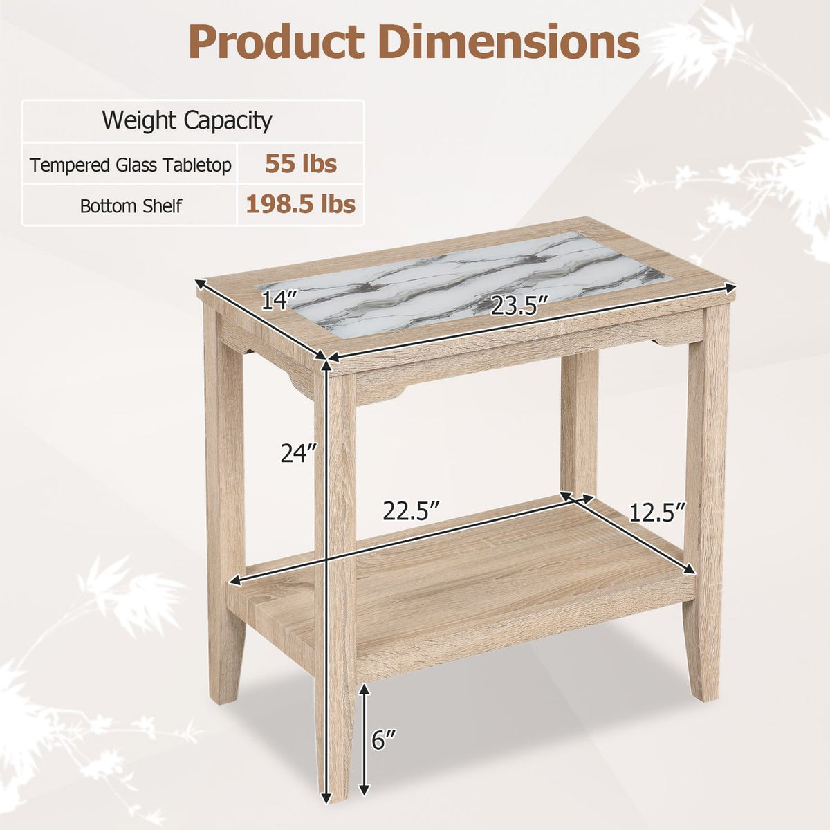 2-Tier Narrow Side Table with Storage Shelf and Tempered Glass Top for Bedside Spaces Set of 2