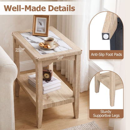 2-Tier Narrow Side Table with Storage Shelf and Tempered Glass Top for Bedside Spaces Set of 2