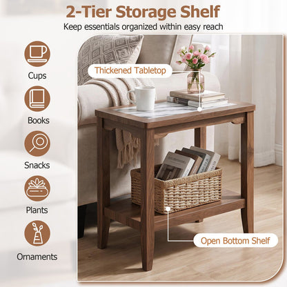 2-Tier Narrow Side Table with Storage Shelf and Tempered Glass Top for Bedside Spaces Set of 2