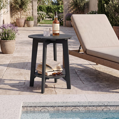 Eucalyptus Wood Outdoor Side Table with Storage Shelf