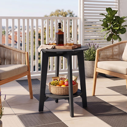 Eucalyptus Wood Outdoor Side Table with Storage Shelf