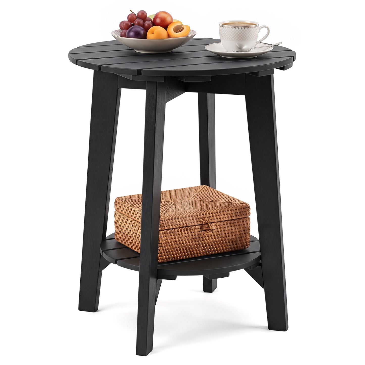 Eucalyptus Wood Outdoor Side Table with Storage Shelf