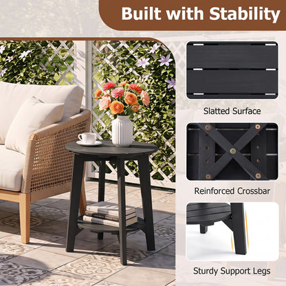 Eucalyptus Wood Outdoor Side Table with Storage Shelf