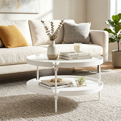 2-Tier Plastic Coffee Round Coffee Table for Living Room