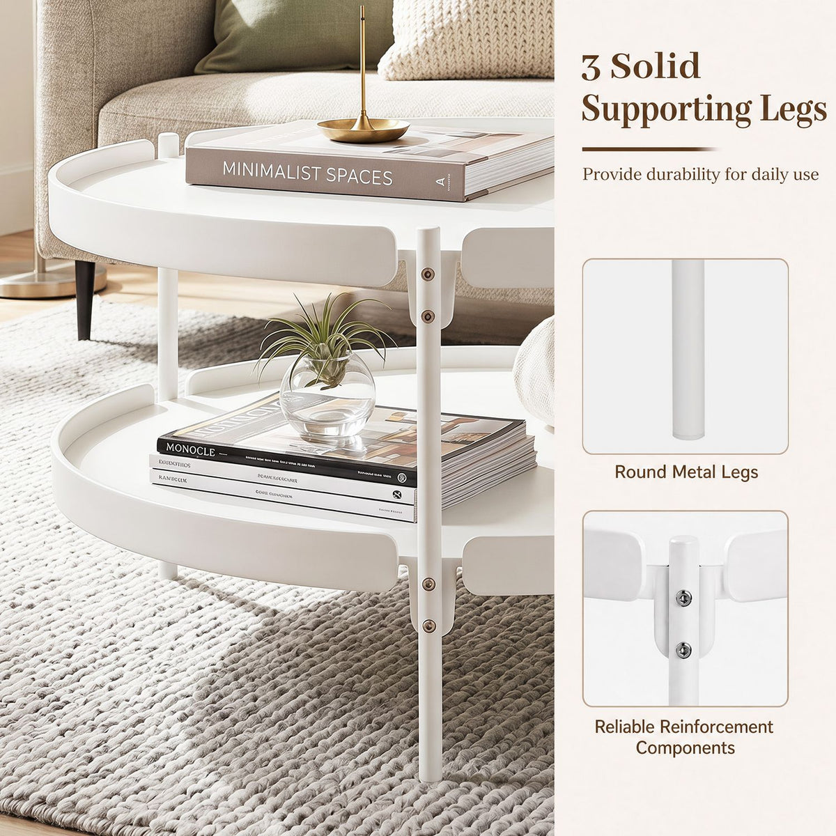 2-Tier Plastic Coffee Round Coffee Table for Living Room