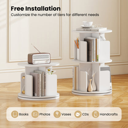 2-Tier Rotating Bookshelf with Dividers and Anti-falling Baffles-White