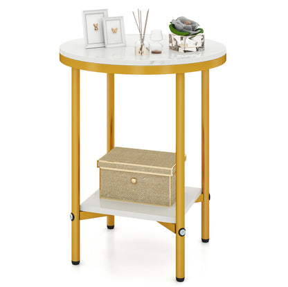 2-Tier Round Coffee Table with Storage Shelf-1