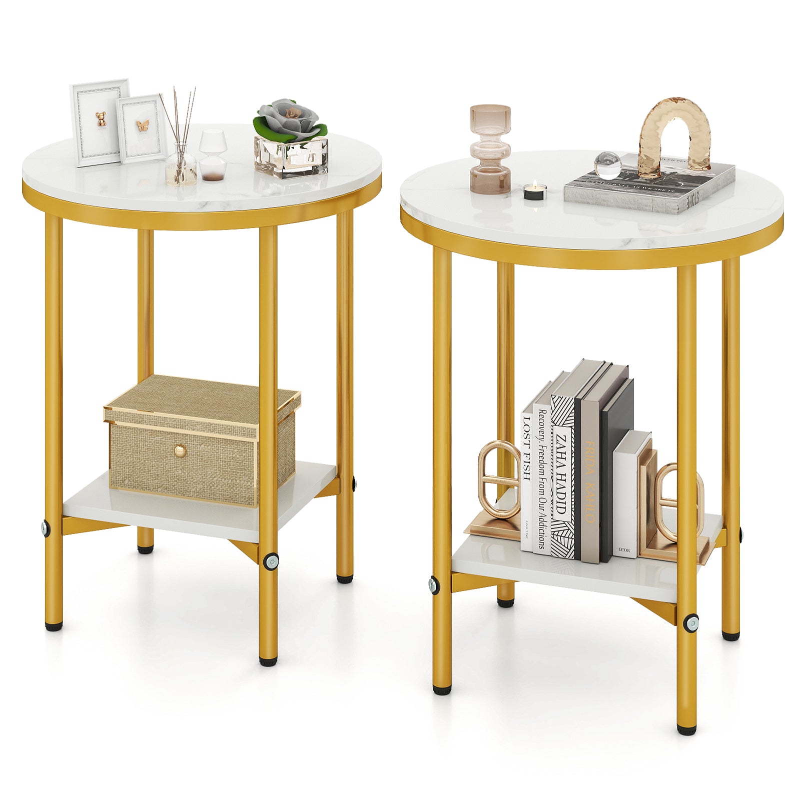 2-Tier Round Coffee Table with Storage Shelf-1