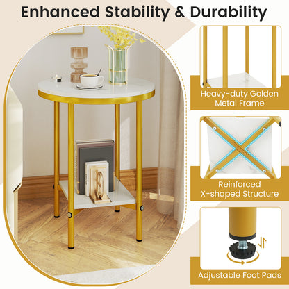 2-Tier Round Coffee Table with Storage Shelf-1