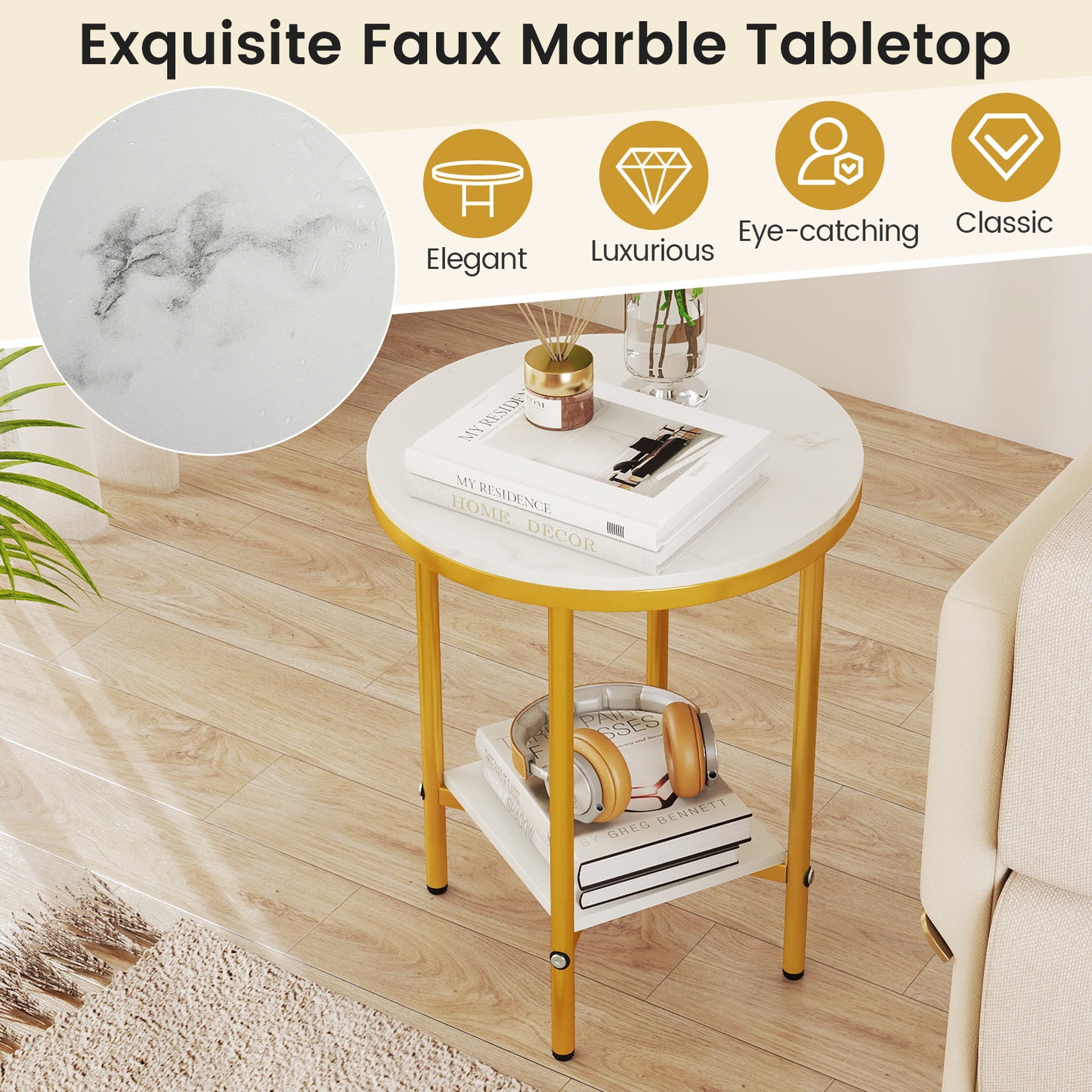 2-Tier Round Coffee Table with Storage Shelf-1