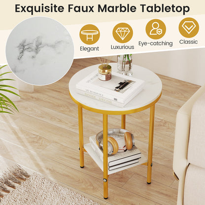 2-Tier Round Coffee Table with Storage Shelf-1