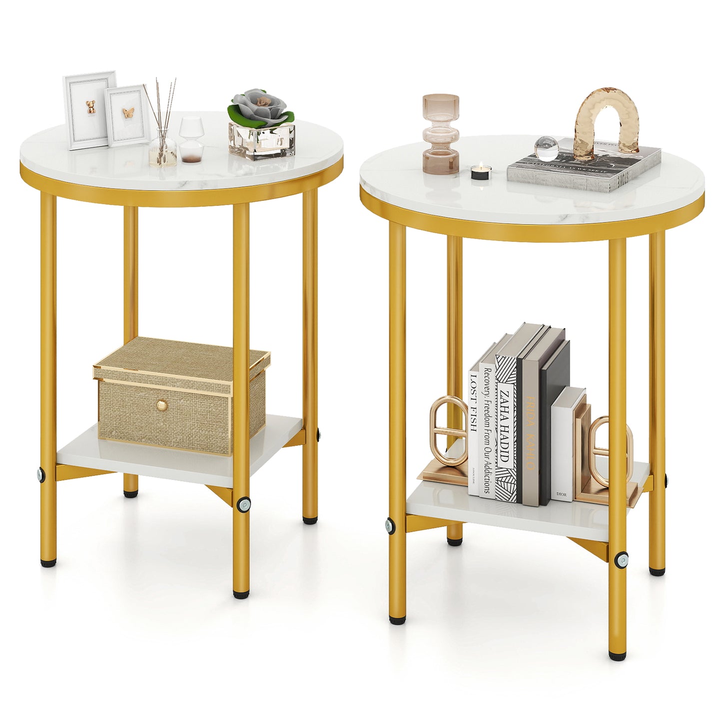 2-Tier Round Coffee Table with Storage Shelf-2