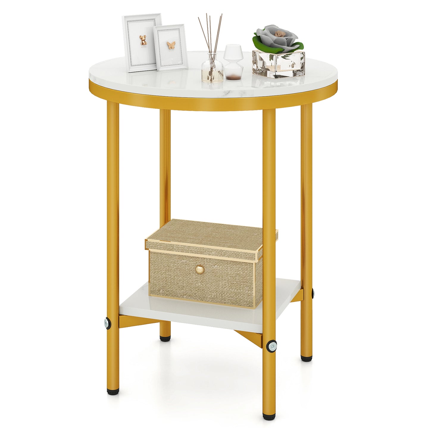 2-Tier Round Coffee Table with Storage Shelf-2