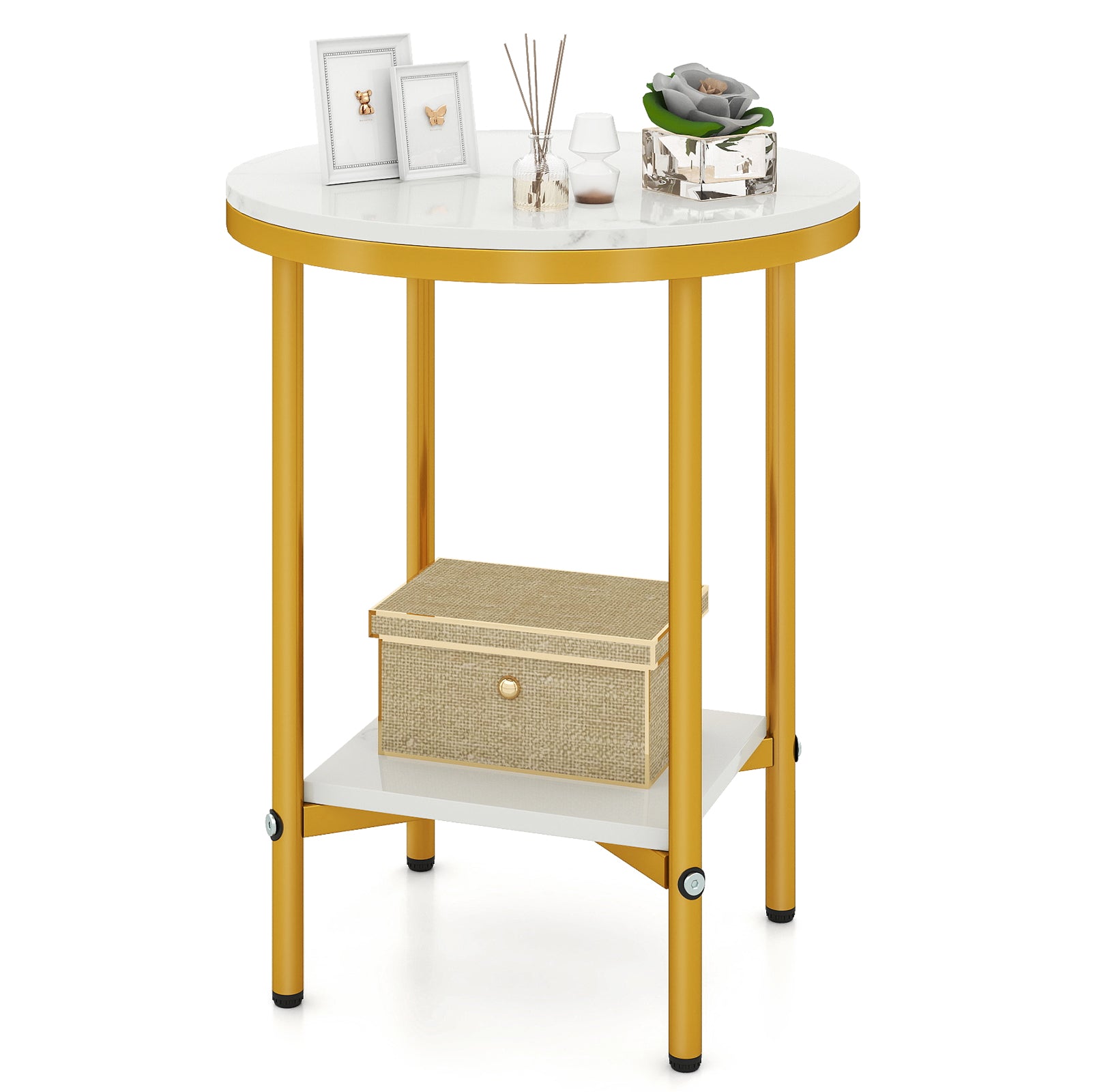 2-Tier Round Coffee Table with Storage Shelf-2
