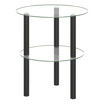 Round End Table with Tempered Glass Top and Shelf