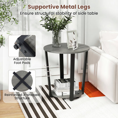 Round End Table with Storage Shelf and Metal Frame