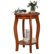 15 Inch 2-Tier Round End Table with Storage Shelf-Walnut