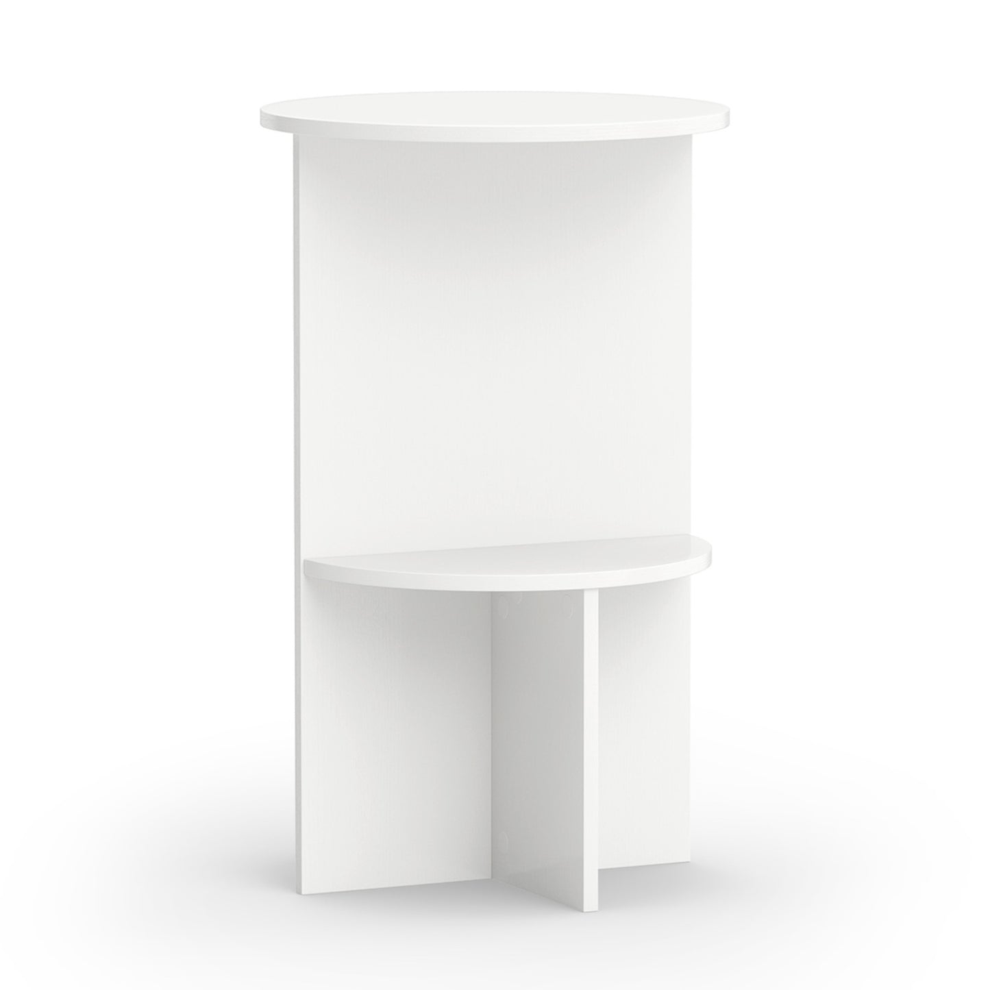 Round Side Table with Storage Shelf, 2-Tier White