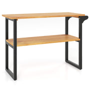 2-Tier Solid Teak Wood Bathroom Shelf with Towel Rack