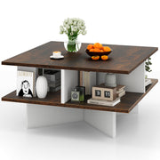 2-Tier Square Coffee Table with 4 Storage Compartments-Rustic Brown