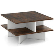 2-Tier Square Coffee Table with 4 Storage Compartments-Rustic Brown