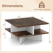 2-Tier Square Coffee Table with 4 Storage Compartments-Rustic Brown