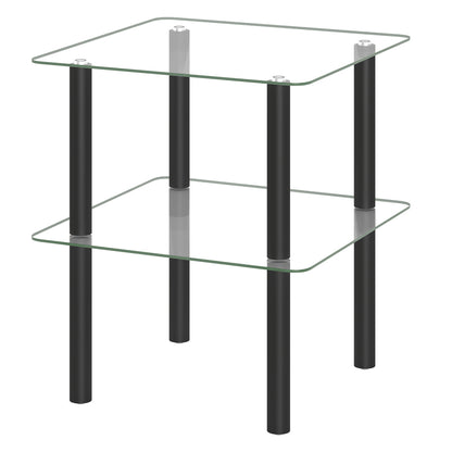 Square End Table with Tempered Glass Top and Shelf