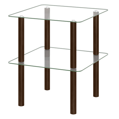 Square End Table with Tempered Glass Top and Shelf