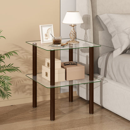 Square End Table with Tempered Glass Top and Shelf